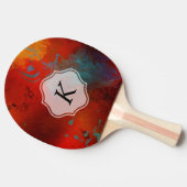 Monogram Red Grunge Digital Abstracte Art Tafeltennisbatje (Zijkant)