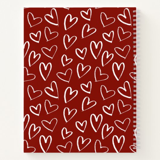 Monogram Red Heart Pattern Sketchbook Notitieboek (Achterkant)