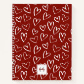 Monogram Red Heart Pattern Sketchbook Notitieboek (Voorkant)