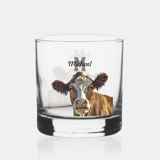 Monogram Red Holstein Koe Melkpoeder Boerderij Whisky Glas (Voorkant)