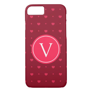 Monogram Red Hot Hearts iPhone 8/7 Hoesje