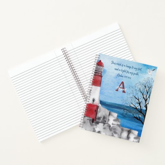 Monogram Red Lighthouse Waterverf Scene Scripting Notitieboek (Binnen)
