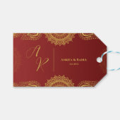Monogram Red Mandala Custom Indian Wedding Favorie Cadeaulabel (Voorkant (Horizontaal))