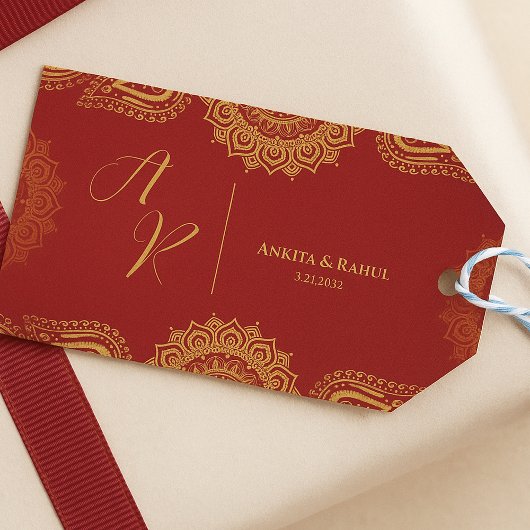 Monogram Red Mandala Custom Indian Wedding Favorie Cadeaulabel