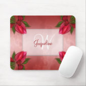 Monogram Red Marble Floral Muismat (Met muis)