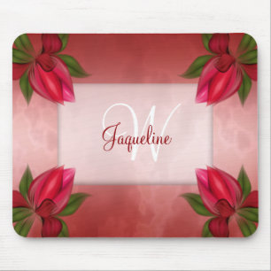 Monogram Red Marble Floral Muismat