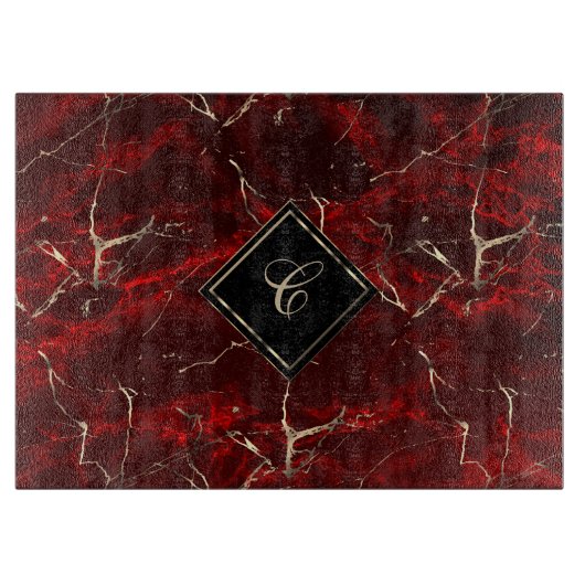 Monogram Red Marble Snijplank (Voorkant)