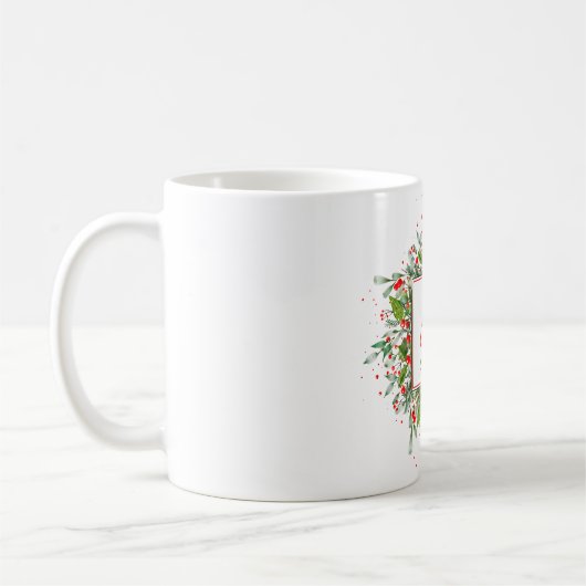 Monogram Red met Kerstmis Greenery Koffiemok (Links)