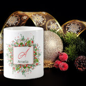 Monogram Red met Kerstmis Greenery Koffiemok