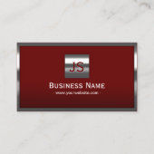 Monogram Red Modern Metal Lijst Professional Visitekaartje (Voorkant)