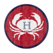 Monogram Red Navy Blue White Crab Nautical Snijplank (Voorkant)