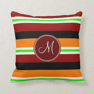 Monogram Red Oranje Groen Zwart Striped Patroon Kussen