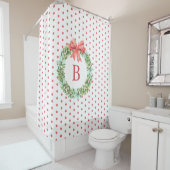Monogram Red Polka Dot Kerstmis met schoenpooier Douchegordijn (In situ)