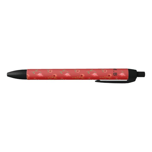 Monogram Red Poppies Pattern Zwarte Inkt Pen (Bodem)