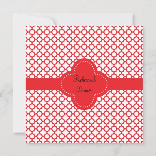 Monogram Red Quatrefoil Pattern Rehearsal Dinner Kaart (Achterkant)
