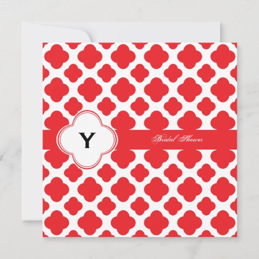 Monogram Red Quatrefoil Pattern Vrijgezellenfeest Kaart (Achterkant)