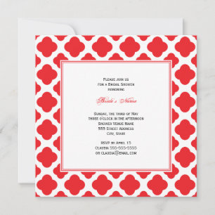 Monogram Red Quatrefoil Pattern Vrijgezellenfeest Kaart