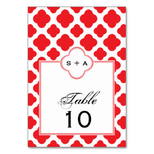 Monogram Red Quatrefoil Pattern Weddenschap Kaart