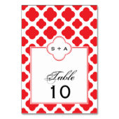 Monogram Red Quatrefoil Pattern Weddenschap Kaart (Achterkant)