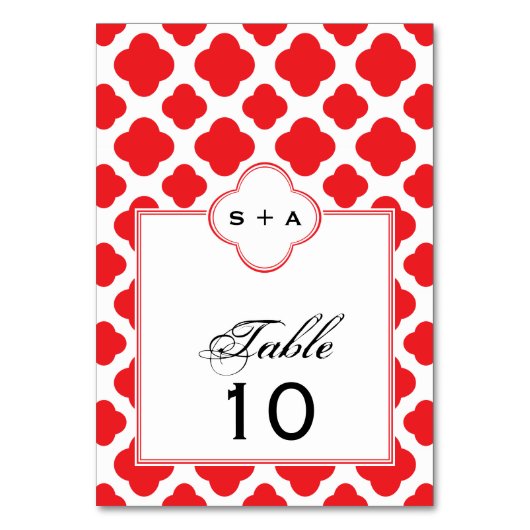 Monogram Red Quatrefoil Pattern Weddenschap Kaart (Achterkant)