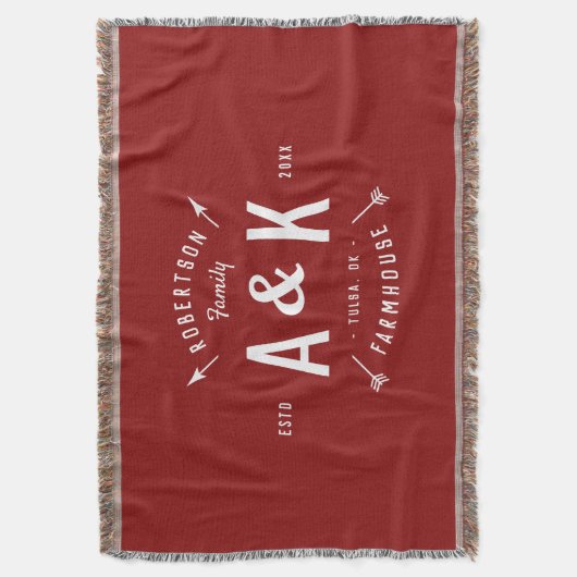 Monogram Red Rustic Arrow Family | bewerkbare kleu Deken (Voorkant Verticaal)
