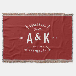 Monogram Red Rustic Arrow Family | bewerkbare kleu Deken