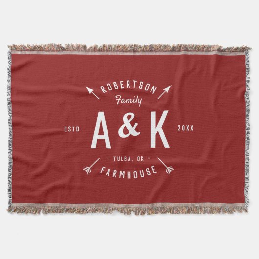 Monogram Red Rustic Arrow Family | bewerkbare kleu Deken (Voorkant)