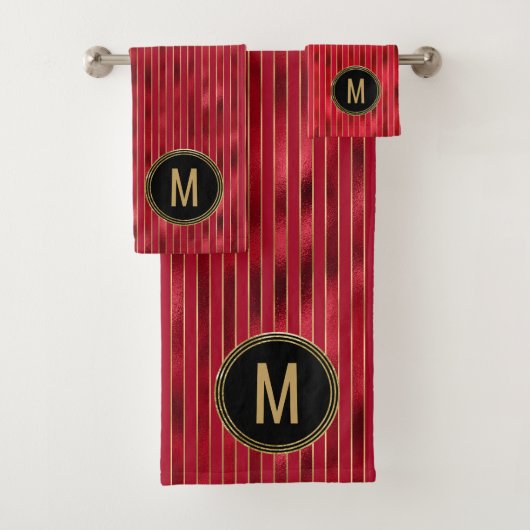 Monogram Red Shimmer Holiday Bad Handdoek (Insitu)