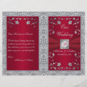 Monogram Red, Silver Foil-LOOK Wedding Programme (Voorkant)