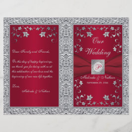 Monogram Red, Silver Foil-LOOK Wedding Programme