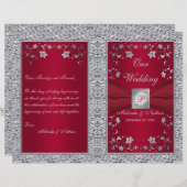 Monogram Red, Silver Foil-LOOK Wedding Programme (Voorkant / Achterkant)