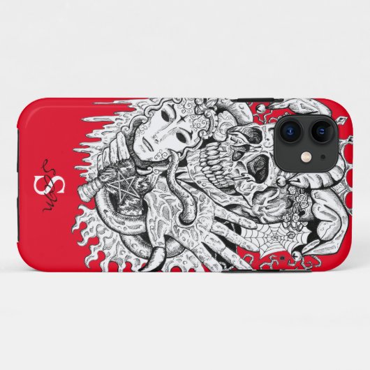 Monogram Red Skeleton Court Jester Hoesje-Mate Pho Case-Mate iPhone Case (Achterkant (horizontaal))