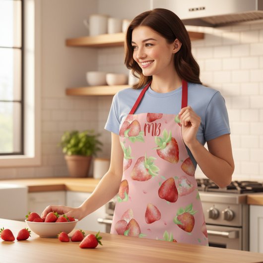 Monogram Red Strawberry Summer Fun Modern Girly Schort