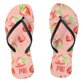 Monogram Red Strawberry Summer Fun Modern Girly Teenslippers (Voetbed)