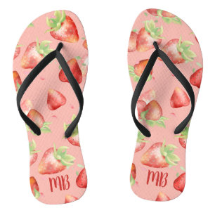 Monogram Red Strawberry Summer Fun Modern Girly Teenslippers