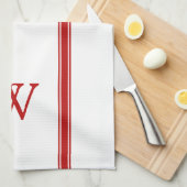 Monogram Red Stripe Persoonlijke keukenhanddoek (Quarter Fold)