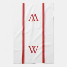 Monogram Red Stripe Persoonlijke keukenhanddoek