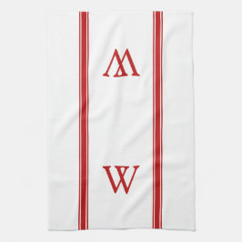 Monogram Red Stripe Persoonlijke keukenhanddoek