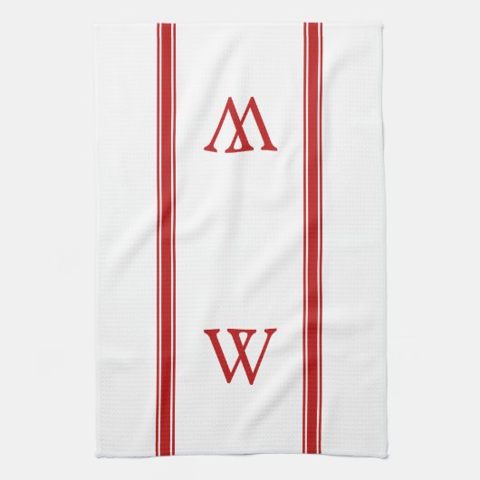Monogram Red Stripe Persoonlijke keukenhanddoek (Verticaal)