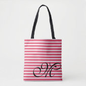 Monogram Red Stripes Patroon Tote Bag (Voorkant)