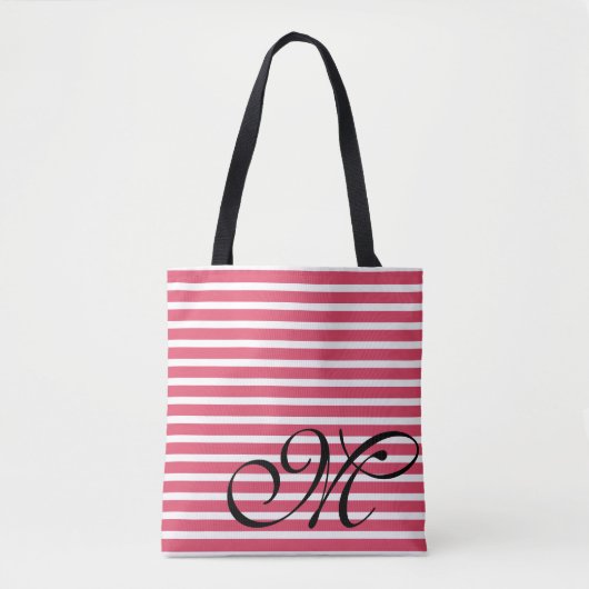 Monogram Red Stripes Patroon Tote Bag (Voorkant)