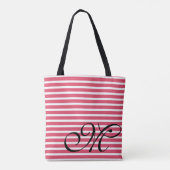 Monogram Red Stripes Patroon Tote Bag (Achterkant)