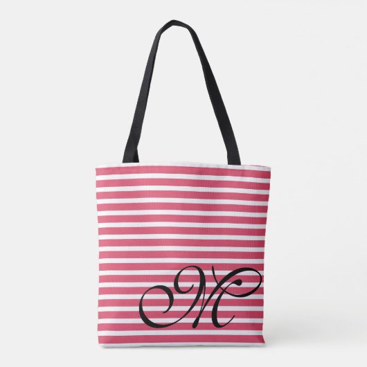 Monogram Red Stripes Patroon Tote Bag (Achterkant)