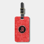 Monogram Red Suede Leather Floral Design Bagagelabel (Voorkant verticaal)