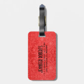 Monogram Red Suede Leather Floral Design Bagagelabel (Achterkant verticaal)