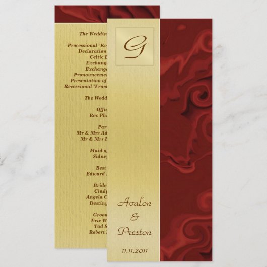 Monogram Red Swirls Wedding Programme Uitnodiging (Voorkant / Achterkant)
