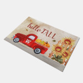 Monogram Red Truck Hallo Herfst Pumpkin Sunflower Deurmat (Schuin)