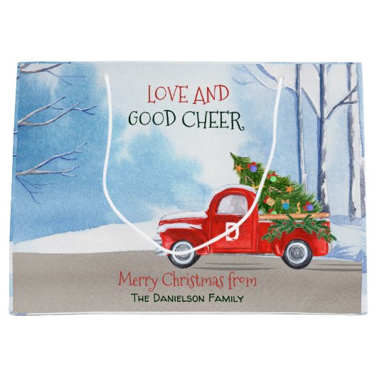 Monogram Red Truck Kerstliefde en Good Cheer Groot Cadeauzakje (Voorkant)