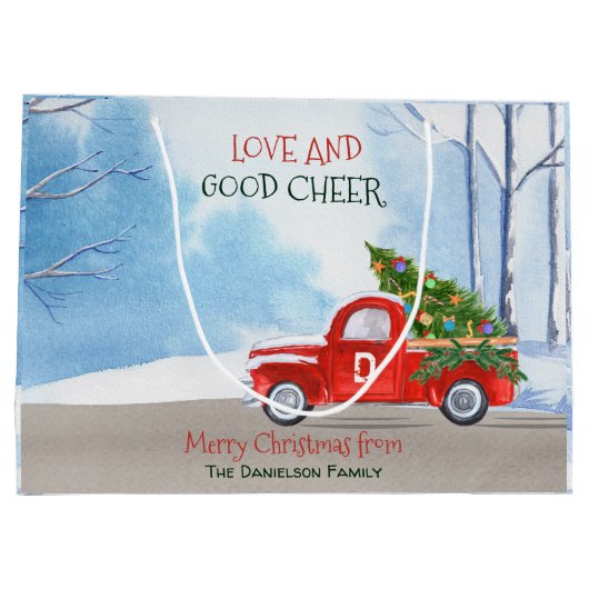Monogram Red Truck Kerstliefde en Good Cheer Groot Cadeauzakje (Achterkant)