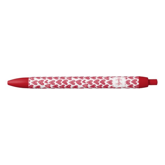 Monogram Red Valentine Heart Pattern Zwarte Inkt Pen (Voorkant)